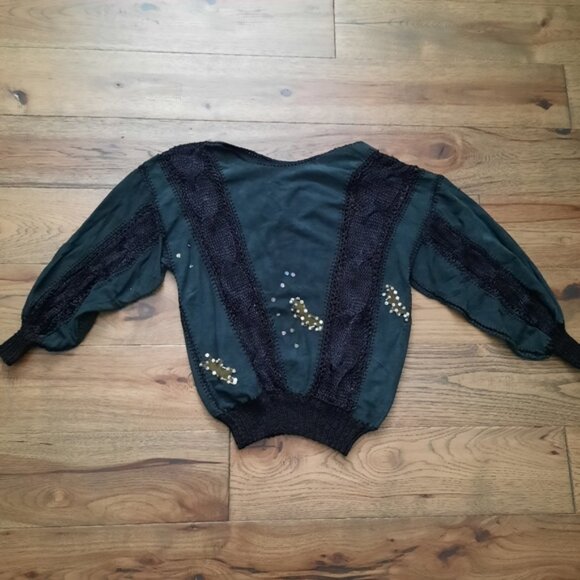 Vintage Faux Suede and Knit Long Sleeve Sweater - Picture 7 of 14